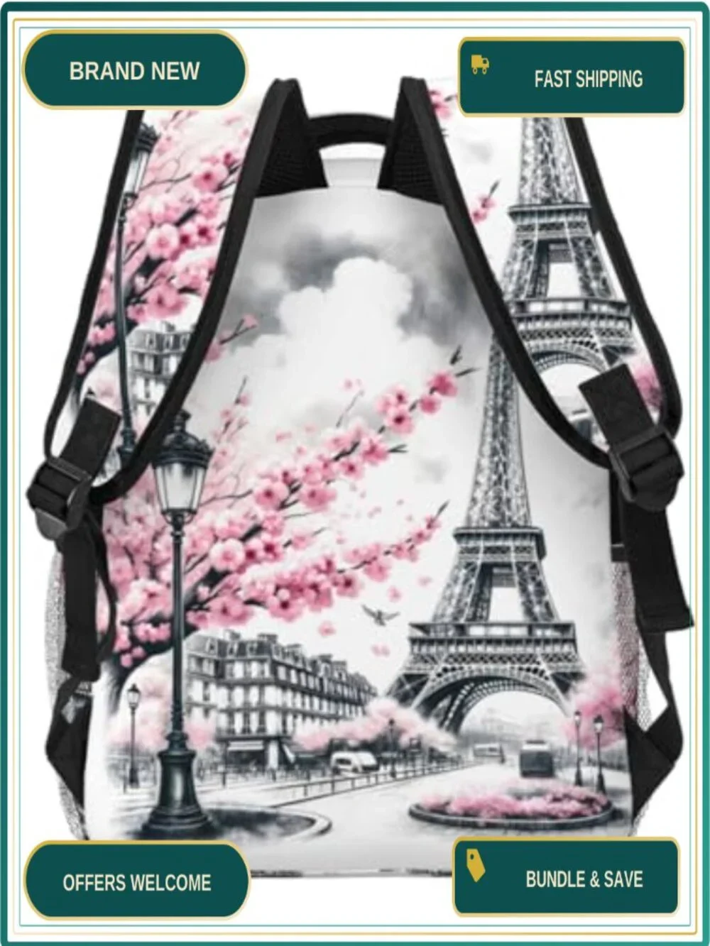 Paris Backpack for Women Girls Travel School Work, Lightweight Laptop Daypack,